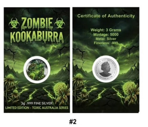 In Stock! 2026 Zombie Kookaburra Edition 3g .999 Colorized Silver