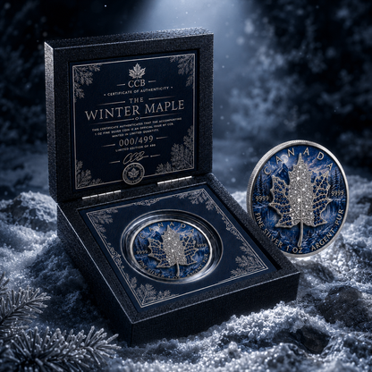 New 4pc Series! 2026 Seasons Winter Maple Bejeweled 1oz .9999 Fine Silver Colorized Canadian Maple