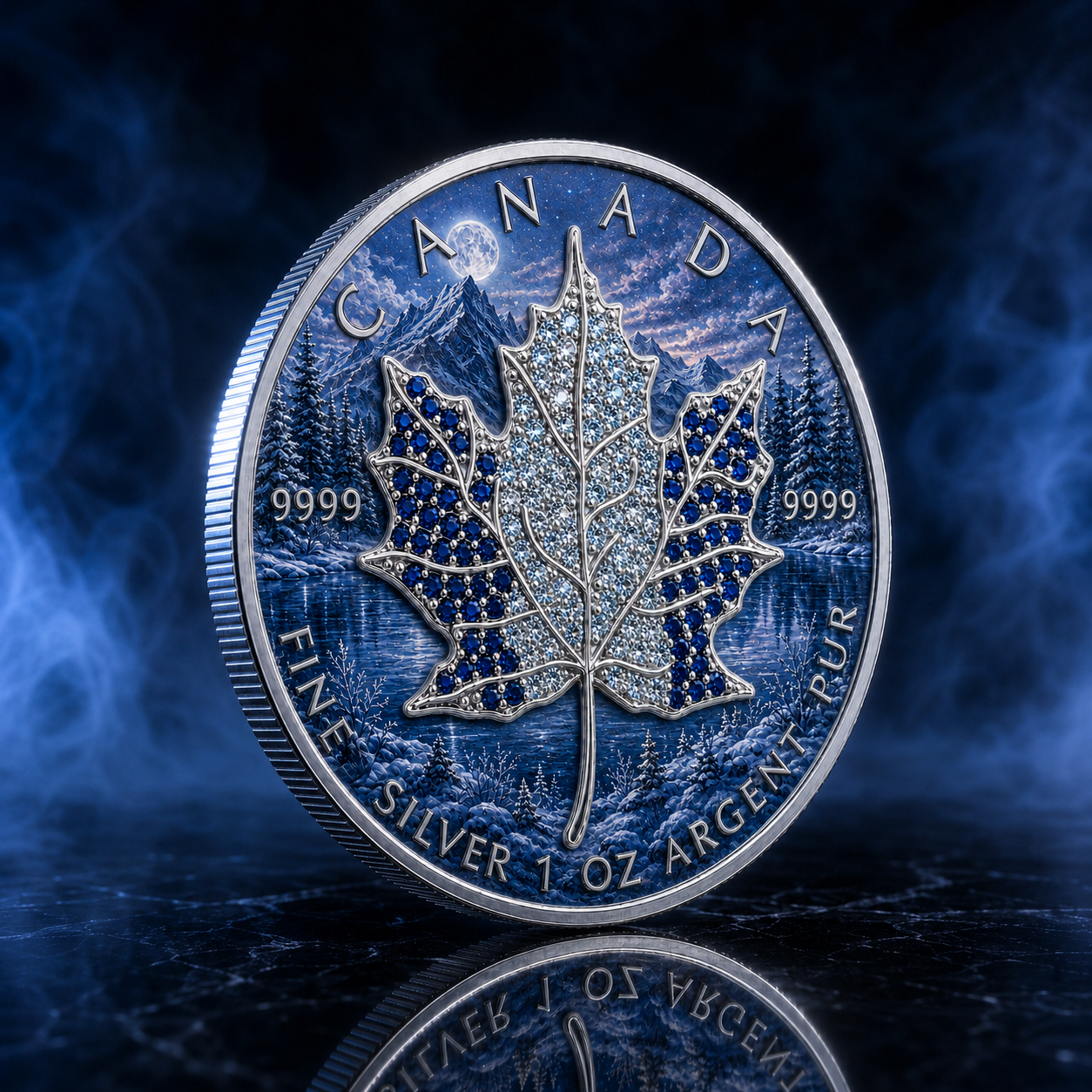 New 4pc Series! 2026 Seasons Winter Maple Bejeweled 1oz .9999 Fine Silver Colorized Canadian Maple