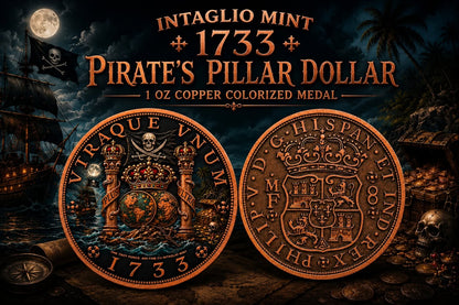 Intaglio Mint 1733 Pirate's Pillar Dollar 1 oz Copper Colorized Medal (7/13)