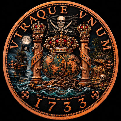 Intaglio Mint 1733 Pirate's Pillar Dollar 1 oz Copper Colorized Medal (7/13)