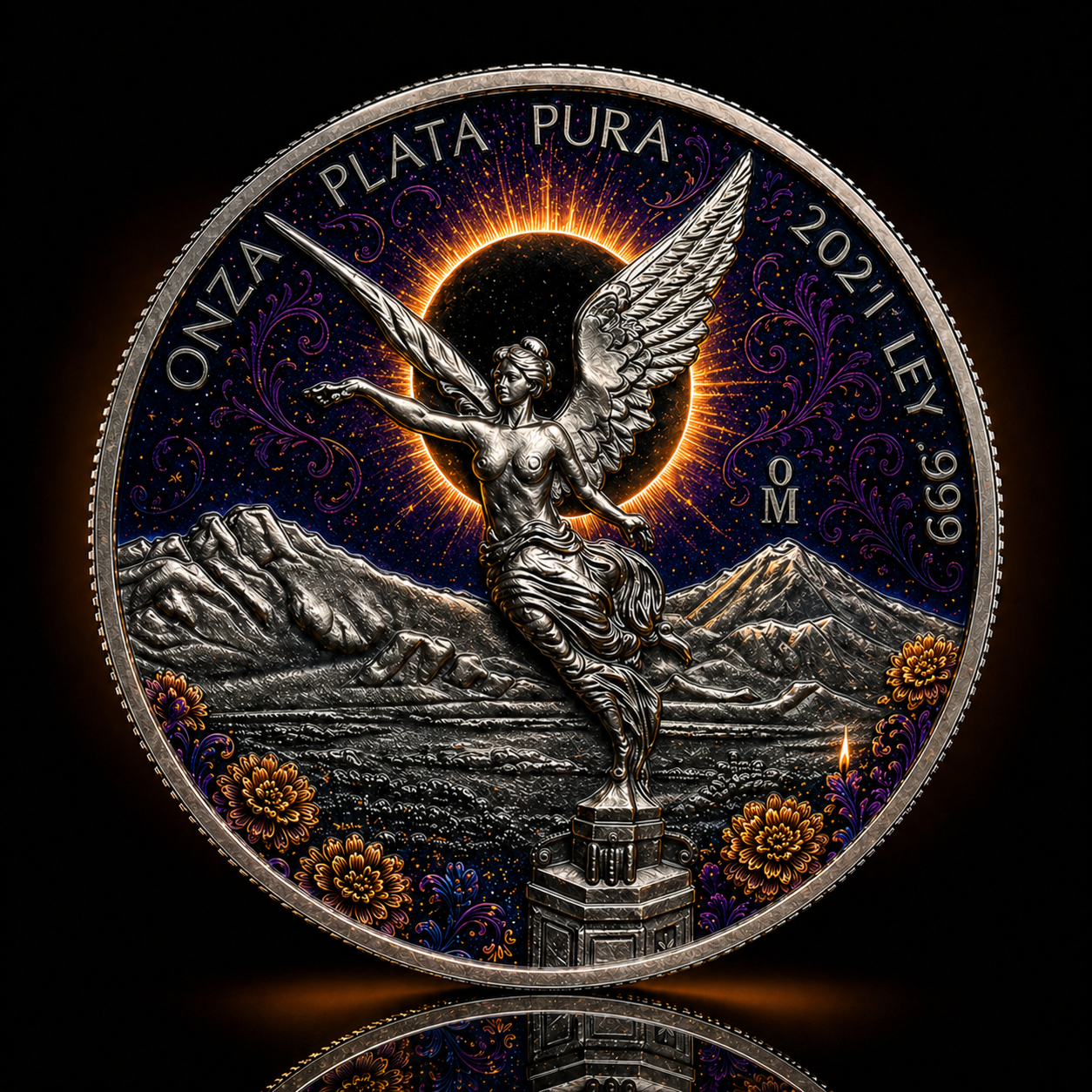 In Stock! 2021 Mexico Libertad Eclipse Celestial 1oz .999 Silver Coin Colorized Edition