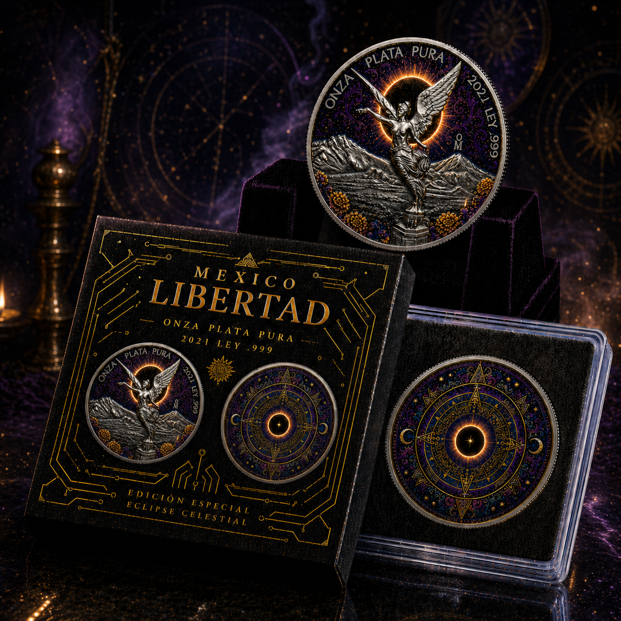 In Stock! 2021 Mexico Libertad Eclipse Celestial 1oz .999 Silver Coin Colorized Edition