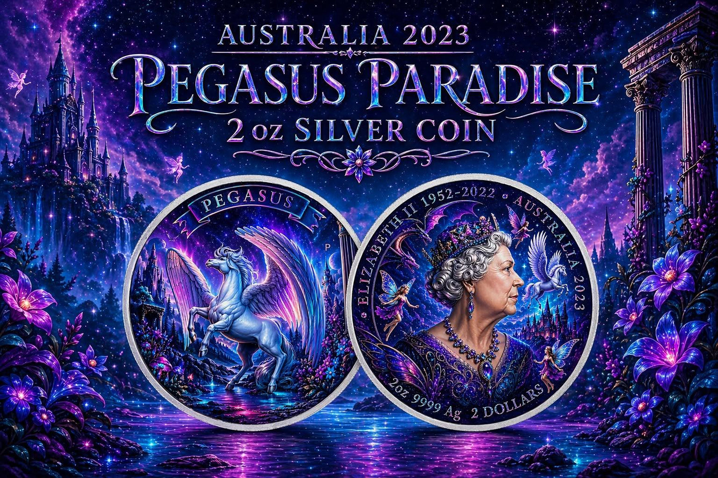 Estimate: 2023 Australia Pegasus Paradise 2 oz Silver Colorized Coin