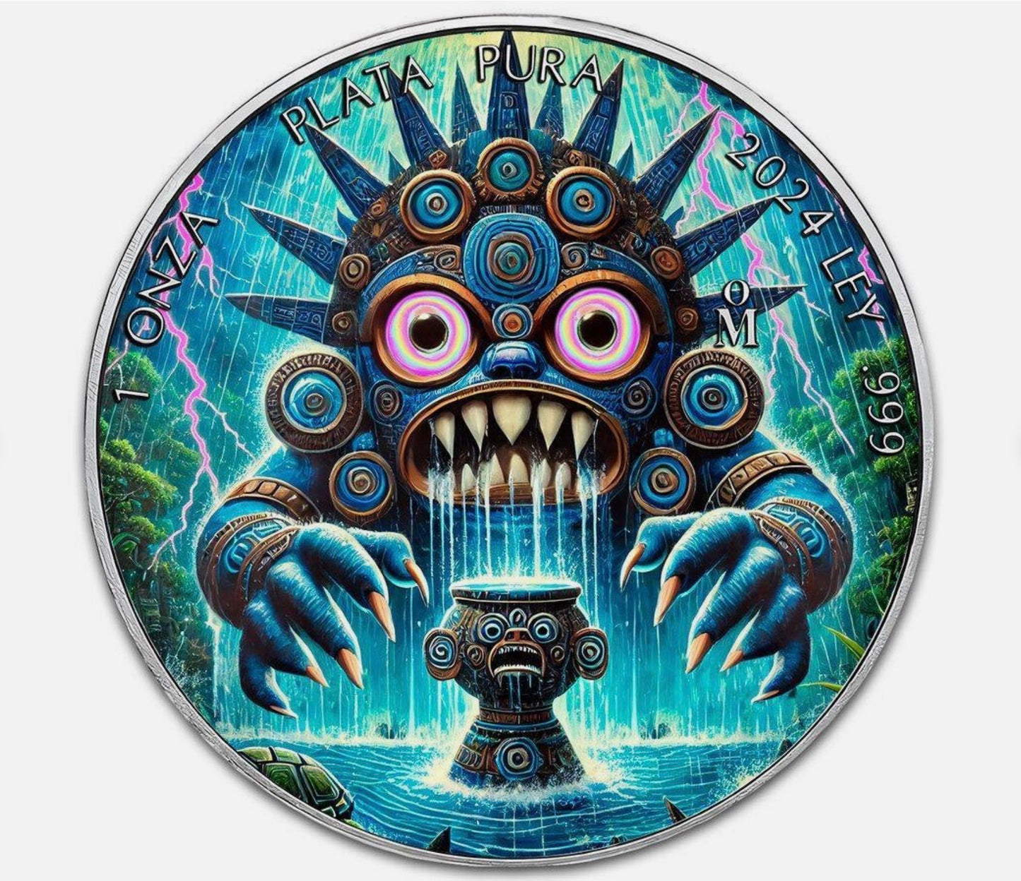 In Stock! 2024 1 oz Mexican Libertad Tlaloc Holographic Colorized Silver Coin