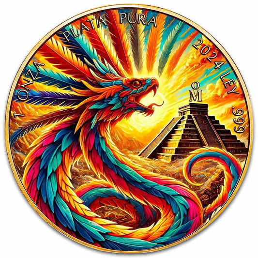 In Stock! Serial #3! Mexico 2024 Libertad Aztec God Quetzalcoatl 24K Gilded 1 oz Colorized Art Coin (100 Mintage)