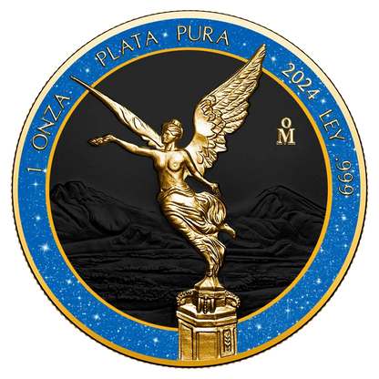 In Stock! 2024 Mexico Libertad Blue Diamond Dust Ring 1 oz Silver Gilded Coin