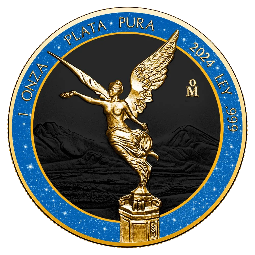 In Stock! 2024 Mexico Libertad Blue Diamond Dust Ring 1 oz Silver Gilded Coin