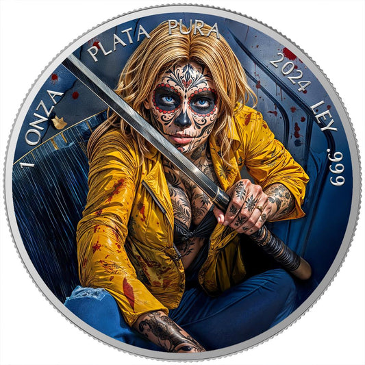 In Stock! Mexico 2024 Dia De Los Muertos Assassin 1 oz Colorized Silver Art Coin (200 Mintage)