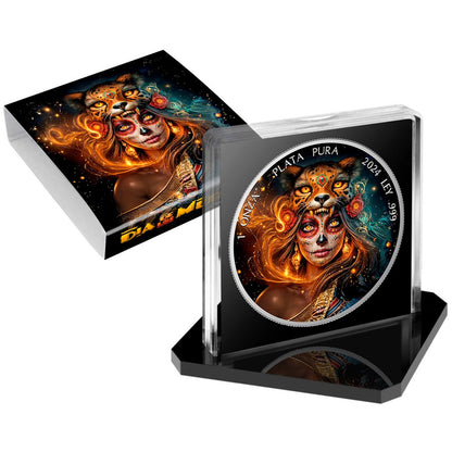 In Stock! 2024 Mexico Libertad Dia de los Muertos Ocelotl Warrior Edition 1 oz Silver Coin