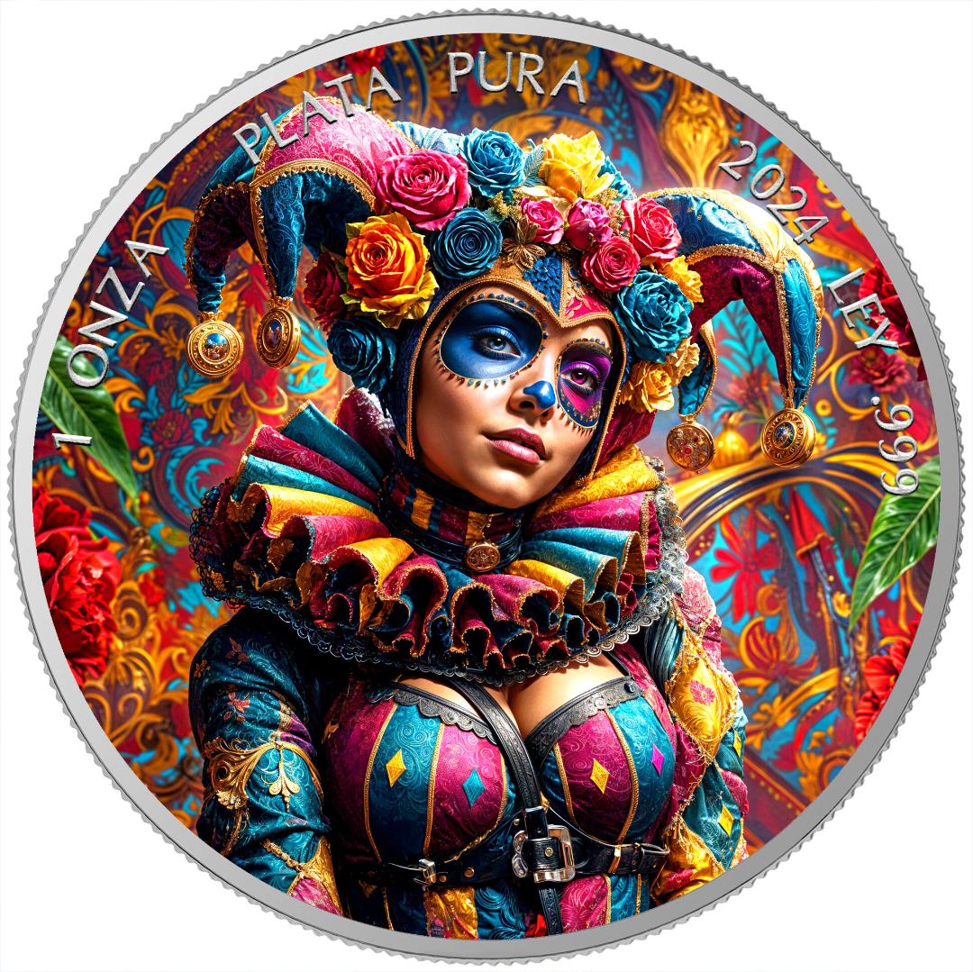 In Stock! Mexico 2024 Dia De Los Muertos Harlequin 1 oz Silver
