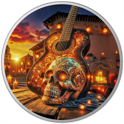 In Stock! 2024 Mexico Libertad Dia de los Muertos Guitarist Morning Edition 1 oz Silver Coin (250 Mintage)