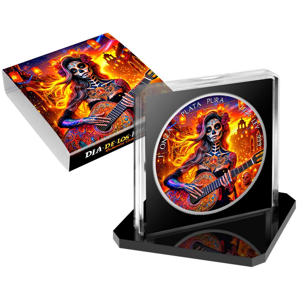 In Stock! 2024 Mexico Libertad Dia de los Muertos Guitarist Morning Edition 1 oz Silver Coin (250 Mintage)