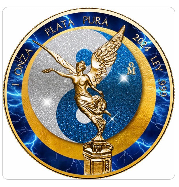 In Stock! 2024 Mexico Libertad Sun & Moon Electric Blue Storm Edition 1 oz Silver Coin (04/23)