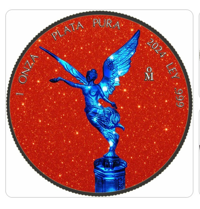 In Stock! 2024 Mexico Libertad Blue Electric Holo Red Glitter Edition 1 oz Silver Coin (08/26)