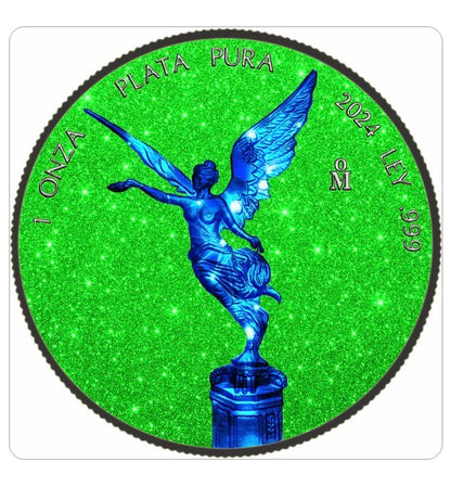 In Stock! 2024 Mexico Libertad Blue Electric Holo Green Dust Edition 1 oz Silver Coin (06/23)