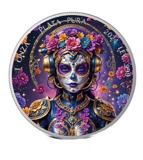 In Stock! 2024 1 Oz 999 Silver Mexico Libertad Dia De Los Muertos Steampunk Lady Colorized