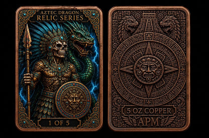 APM Mint Aztec Dragon Relic Series First Release - The Undead Warrior King - 5 oz Copper Colorized Bar in Capsule (1000 Mintage)