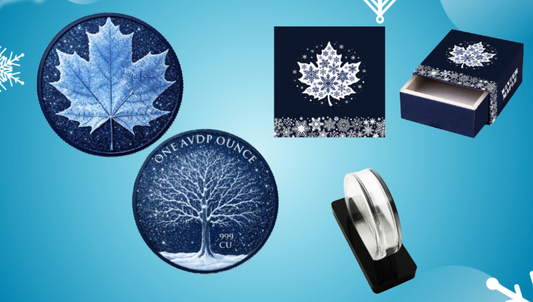 In Stock! Winter Maple featuring Dual Sided Diamond Dust with Box/Display 1oz Copper
