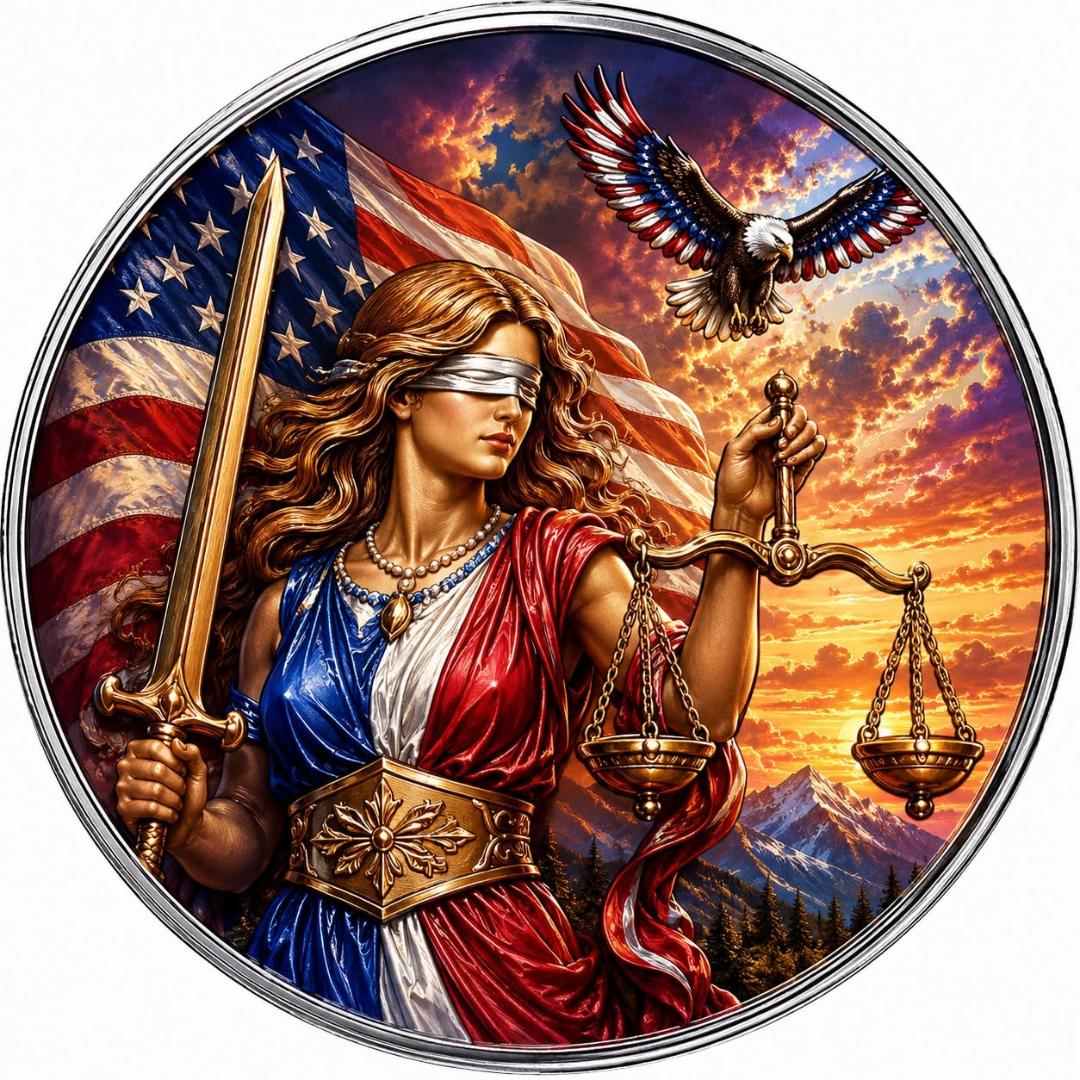 See the back! 2026 Niue Lady Justice - 250 Years of Justice 1 oz Silver Colorized Coin (250 Mintage)