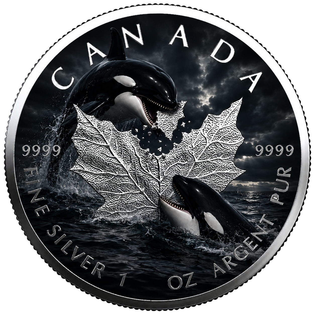 2026 Canada Maple Leaf Colorized– Orca Edition 1oz .9999 Silver Coin