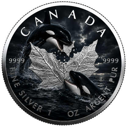 2026 Canada Maple Leaf Colorized– Orca Edition 1oz .9999 Silver Coin