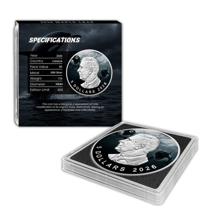 2026 Canada Maple Leaf Colorized– Orca Edition 1oz .9999 Silver Coin