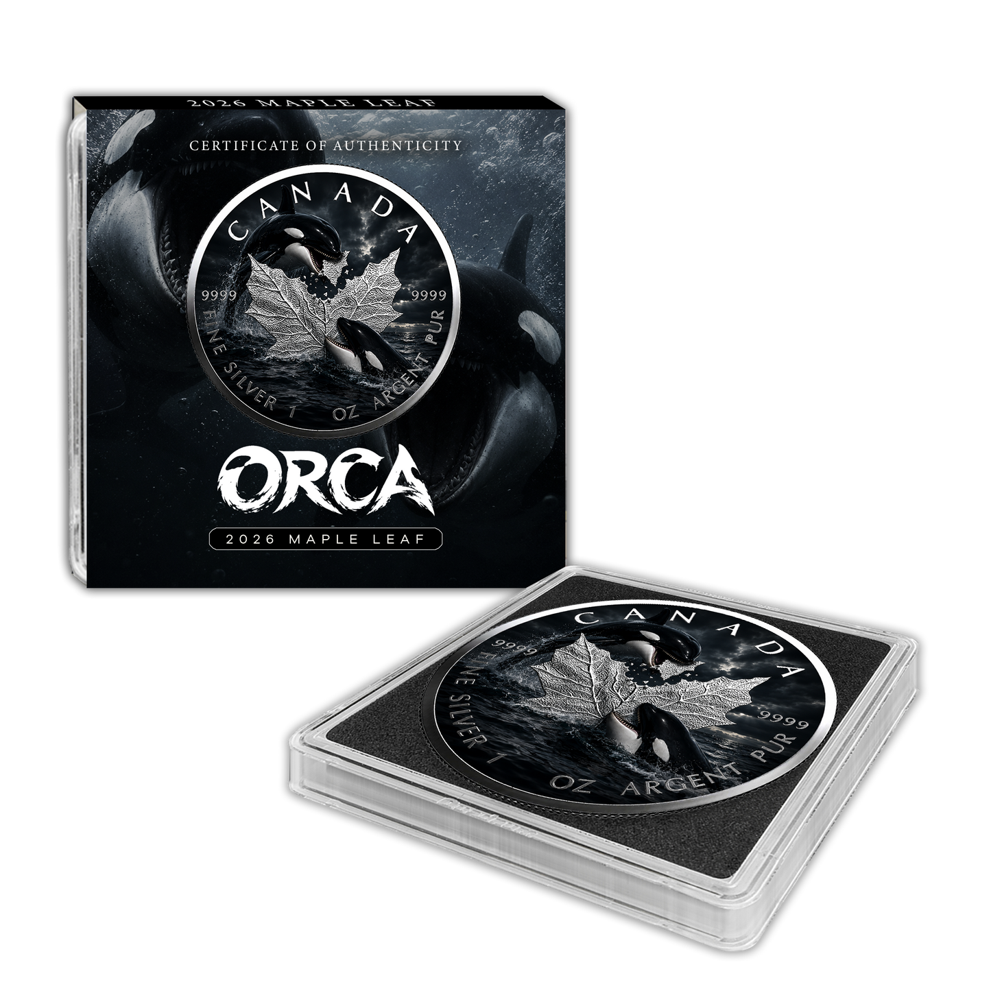 2026 Canada Maple Leaf Colorized– Orca Edition 1oz .9999 Silver Coin