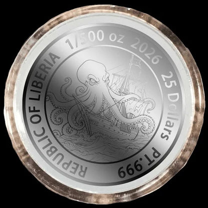 In Stock! Double weight! 2026 Liberia Kraken 1/500 oz .999 Platinum Coin in Card