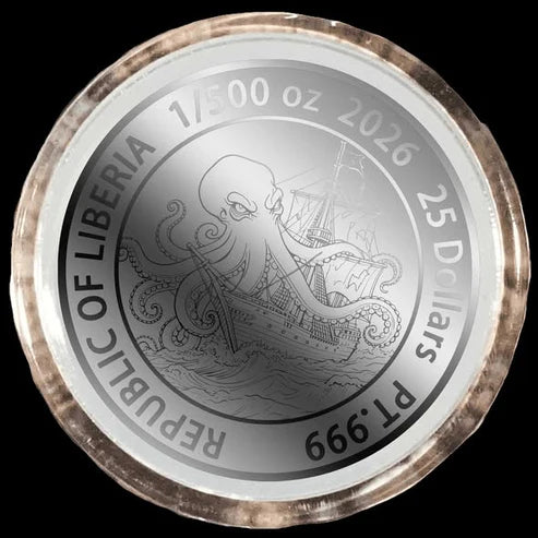 In Stock! Double weight! 2026 Liberia Kraken 1/500 oz .999 Platinum Coin in Card