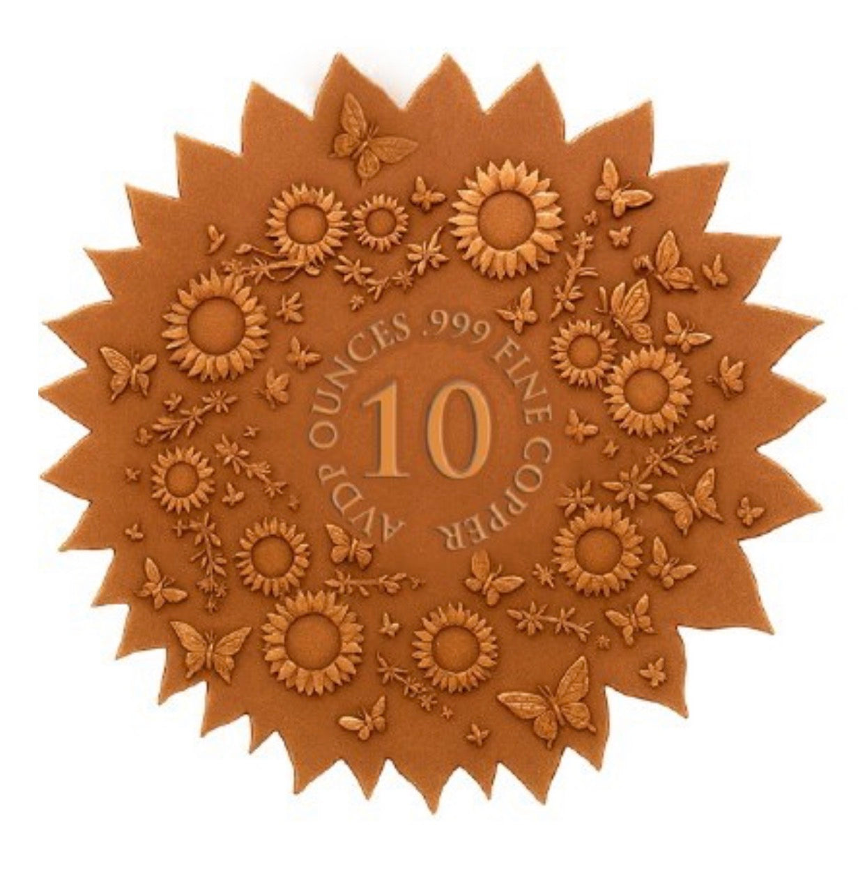 In Stock! 10oz UHR Sunflower Custom Shaped Copper in Capsule (Ultra High Relief)