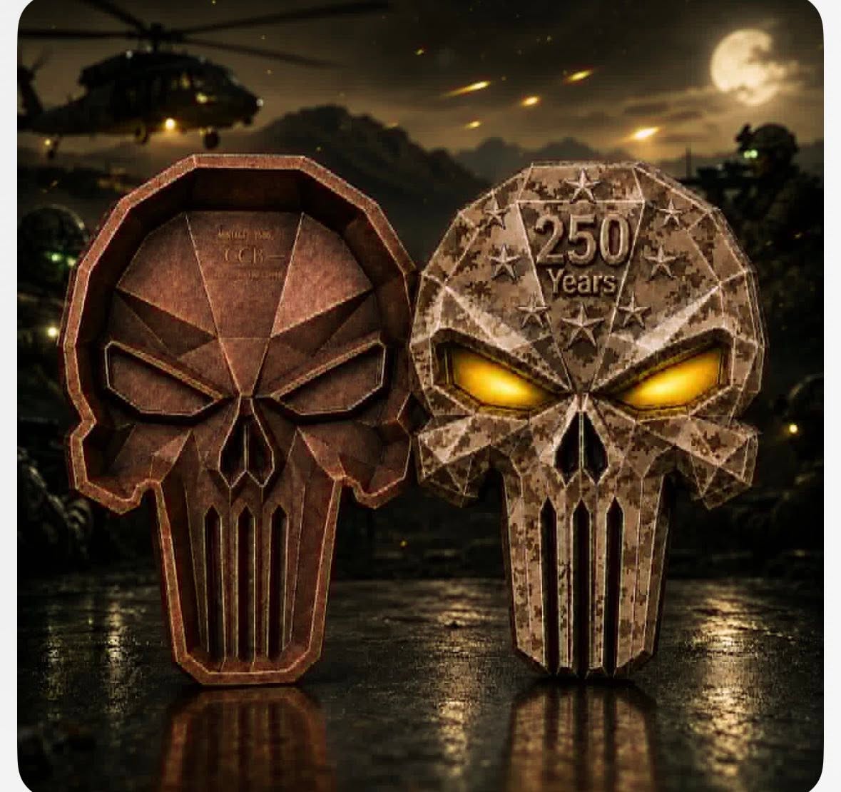 One Day Only! 2026 250 Years of Honor & Courage 3oz .999 Copper Skull Yellow Eyes Collectible Stacker