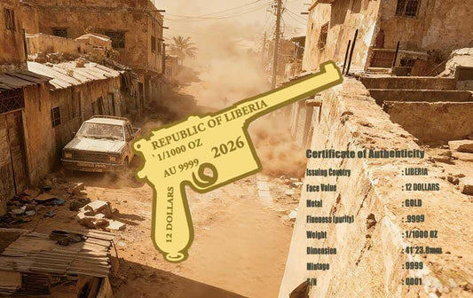 2026 Liberia Mauser C96 Shaped 1/1000 oz Gold Coin in Card (9,999 Mintage)