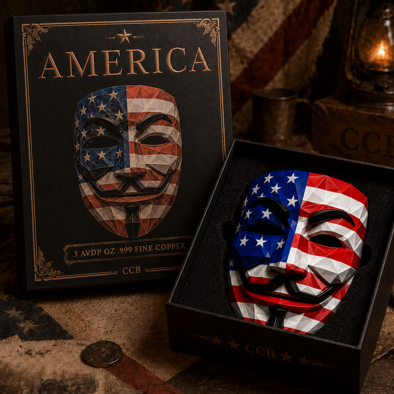 2026 Guy Fawkes "AMERICA" 3 AVDP oz .999 Fine Copper Mask Stacker Collectible