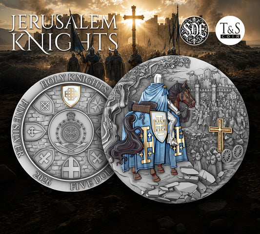 T&S New Series! 2026 Niue 2 oz Jerusalem Knights .999 Silver Coin (08/05)