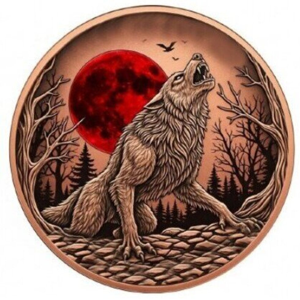In Stock! Blood Moon Werewolf Colorized 5 oz Copper Medal (02/09)