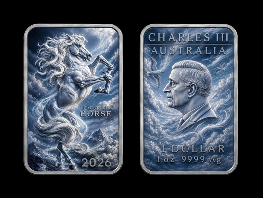 Estimate: 2026 Australia Year of the Horse: The Four Elements AIR Horse 1 oz Silver Colorized Coin Bar in Capsule w/COA (100 Mintage)