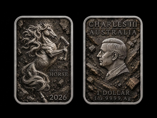 Estimate: 2026 Australia Year of the Horse: The Four Elements EARTH Horse 1 oz Silver Colorized Coin Bar in Capsule w/COA (100 Mintage)