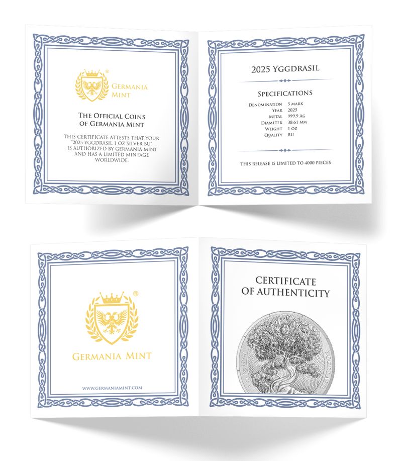 In Stock! 2025 GERMANIA MINT YGGDRASIL .9999 FILE 1OZ SILVER W/ COA 5 MARK