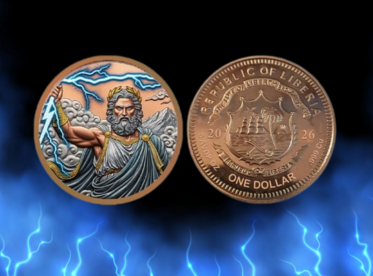 Government backed! 2026 Liberia Zeus 5 oz Colorized Copper Coin in Capsule (5000 Mintage)