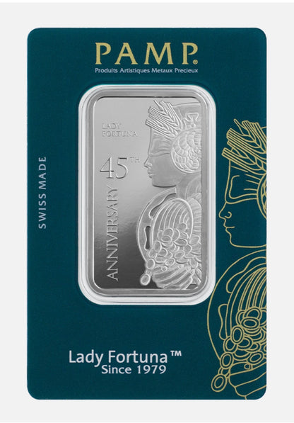 In Stock! 2024 Pamp Suisse Lady Fortuna 45th Anniversary 1 oz Silver Bar