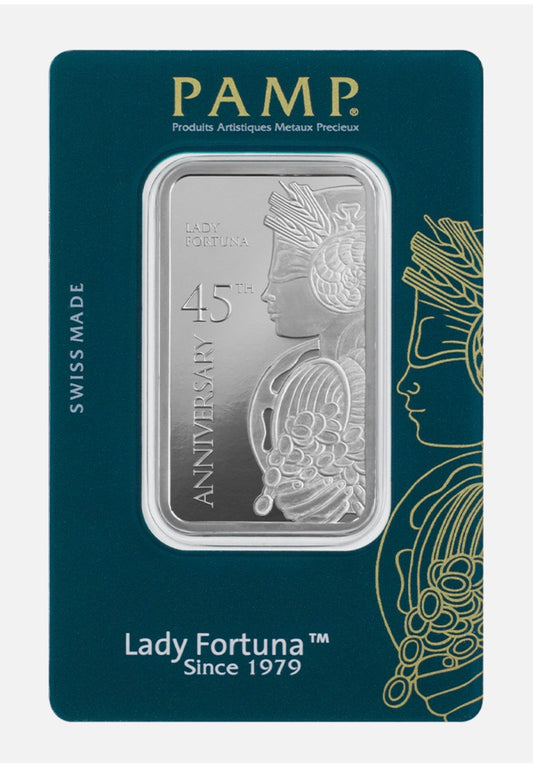 In Stock! 2024 Pamp Suisse Lady Fortuna 45th Anniversary 1 oz Silver Bar