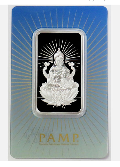 In Stock! PAMP Suisse 1 oz Silver Bar Goddess Lakshmi .999 Religious Series In Assay
