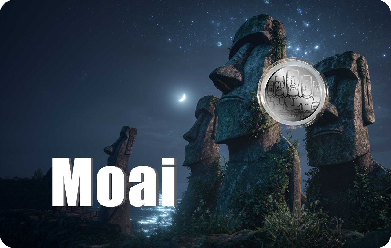 PLATINUM! 2026 Liberia Moai 1/1000 oz Platinum Coin in Card (02/10)