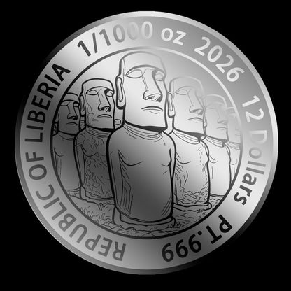 PLATINUM! 2026 Liberia Moai 1/1000 oz Platinum Coin in Card (02/10)