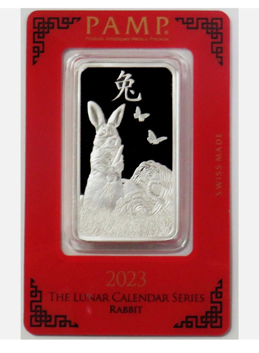In Stock! 2023 PAMP SUISSE 1oz 999 SILVER LUNAR YEAR OF THE RABBIT BAR SEALED