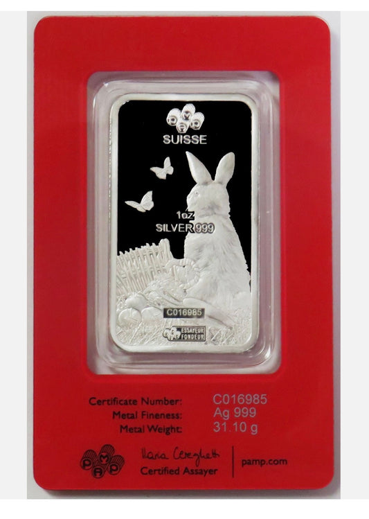 In Stock! 2023 PAMP SUISSE 1oz 999 SILVER LUNAR YEAR OF THE RABBIT BAR SEALED