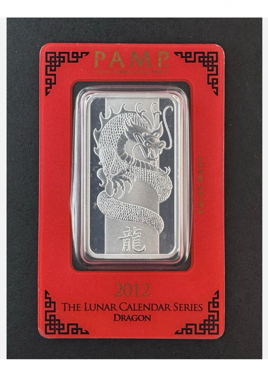 In Stock! 2012 PAMP Suisse Lunar Dragon 1 oz .999 Silver Bar