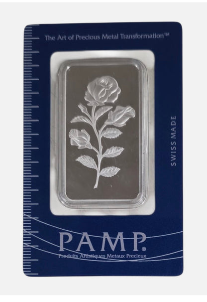 In Stock! PAMP Suisse Rose 1 oz Silver - Bar In Assay