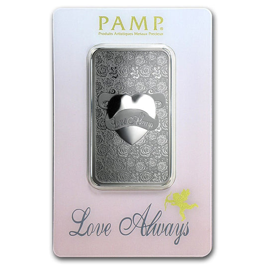 In Stock! PAMP Suisse Love Always 1 oz Silver - Bar In Assay